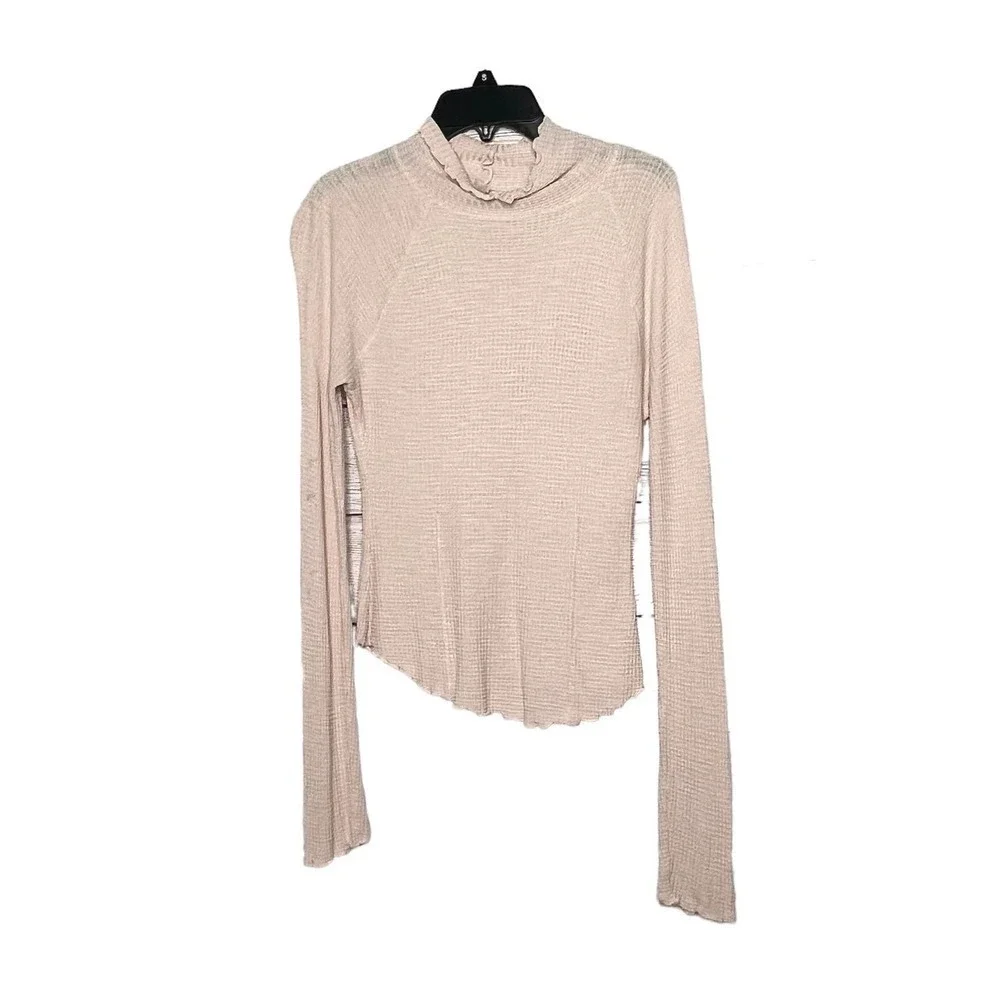 Intimately Free People Make It Easy Thermal Mock Turtle Pink Long Sleeve Top XS